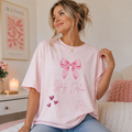 Pink Bow Stay Delulu Tee | Cute Hearts Graphic T-Shirt