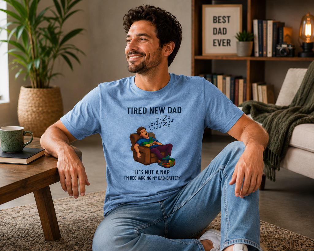 Funny New Dad Shirt, Tired New Dad Tee, First Father's Day Gift, New Father Gift, Dad Battery Graphic T-Shirt, Daddy Tee