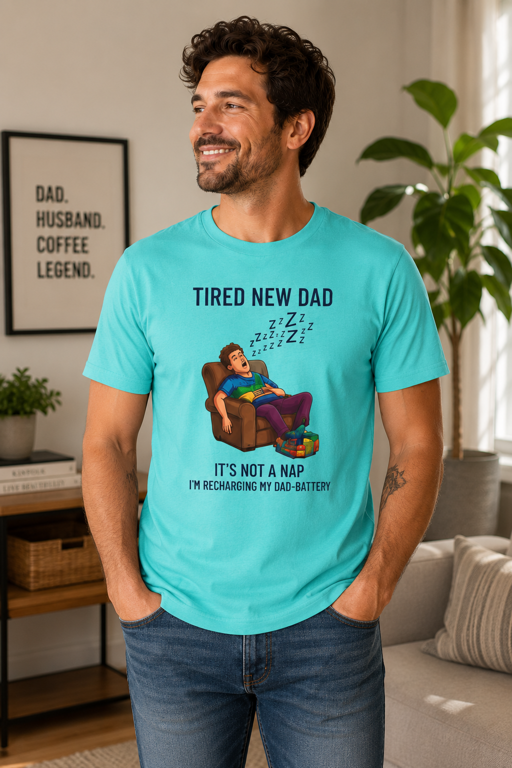 Funny New Dad Shirt, Tired New Dad Tee, First Father's Day Gift, New Father Gift, Dad Battery Graphic T-Shirt, Daddy Tee