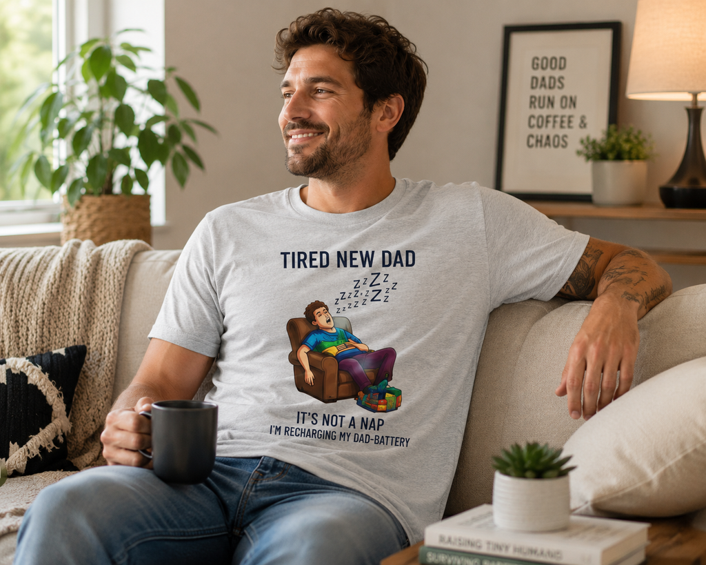 Funny New Dad Shirt, Tired New Dad Tee, First Father's Day Gift, New Father Gift, Dad Battery Graphic T-Shirt, Daddy Tee