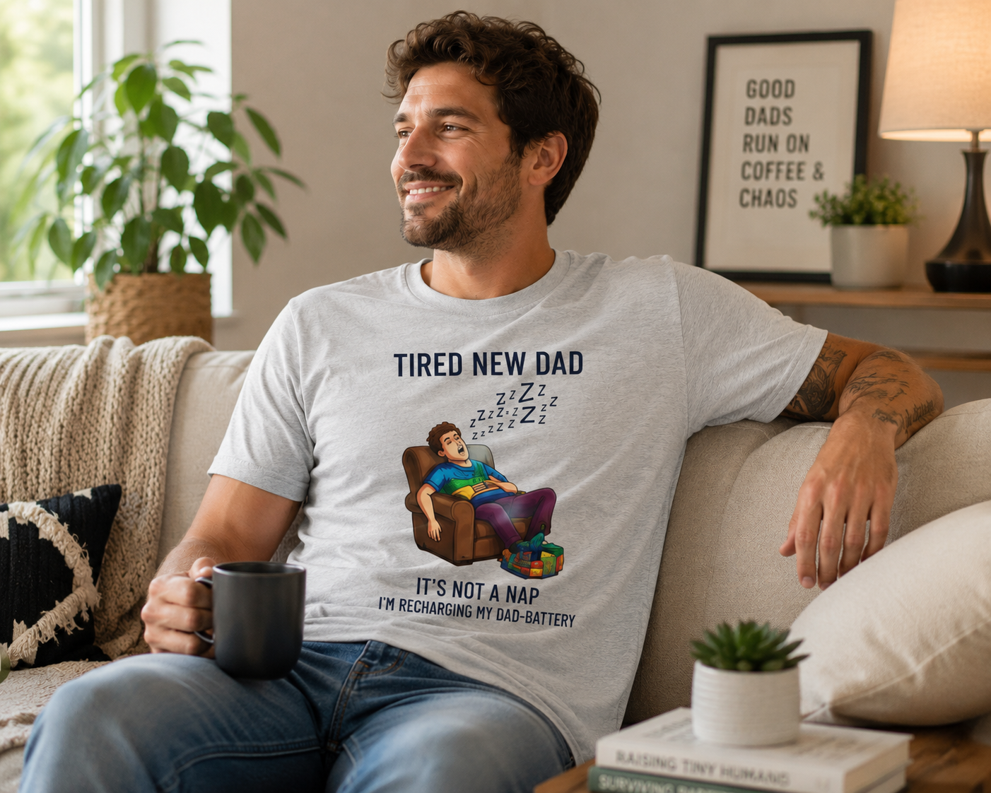 Funny New Dad Shirt, Tired New Dad Tee, First Father's Day Gift, New Father Gift, Dad Battery Graphic T-Shirt, Daddy Tee