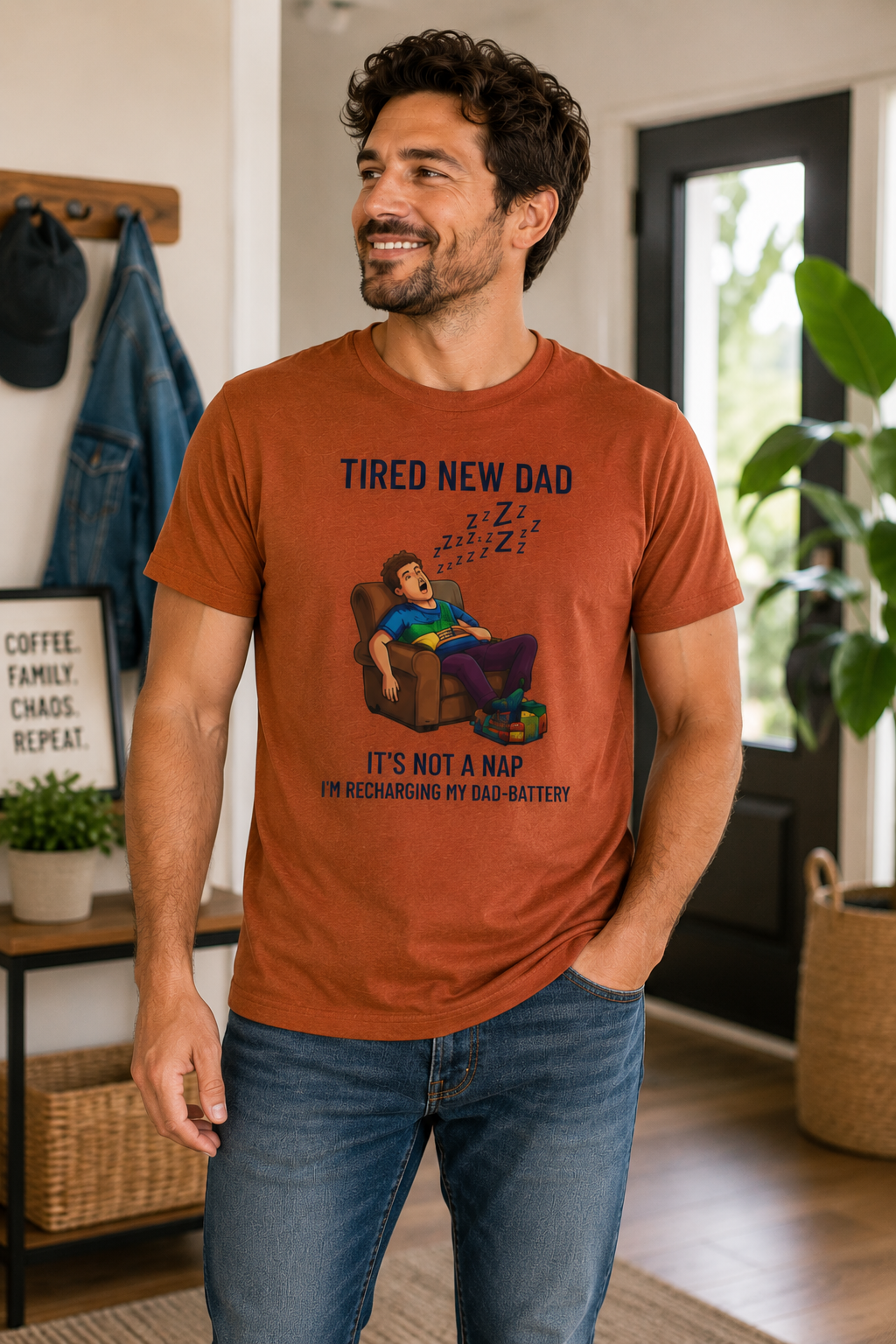 Funny New Dad Shirt, Tired New Dad Tee, First Father's Day Gift, New Father Gift, Dad Battery Graphic T-Shirt, Daddy Tee