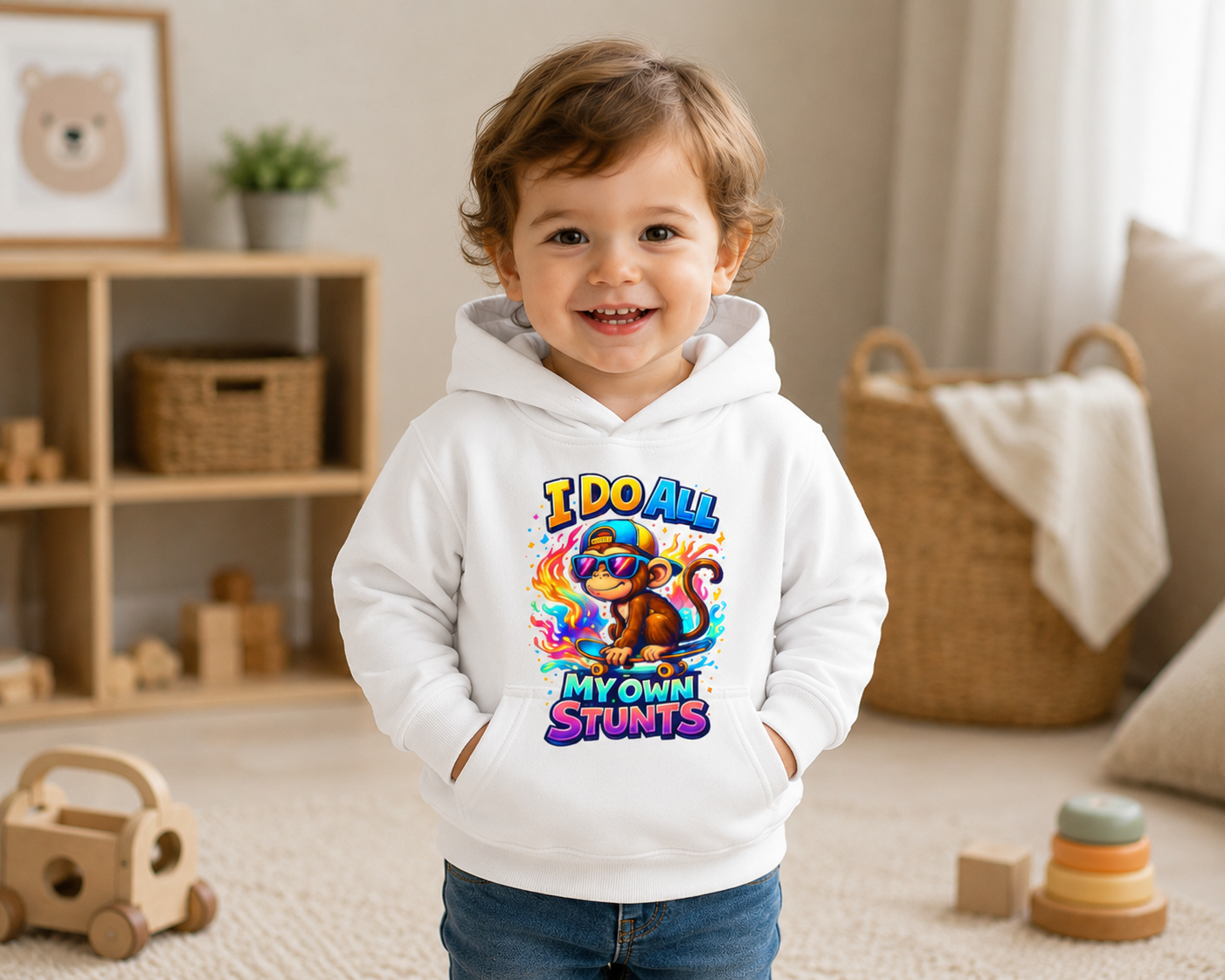 Toddler Hoodie, Funny Monkey Sweatshirt, Cute Animal Graphic Hoodie, Skateboard Kids Pullover, Boy Girl Birthday Gift