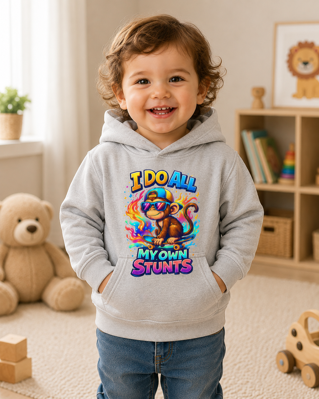Toddler Hoodie, Funny Monkey Sweatshirt, Cute Animal Graphic Hoodie, Skateboard Kids Pullover, Boy Girl Birthday Gift