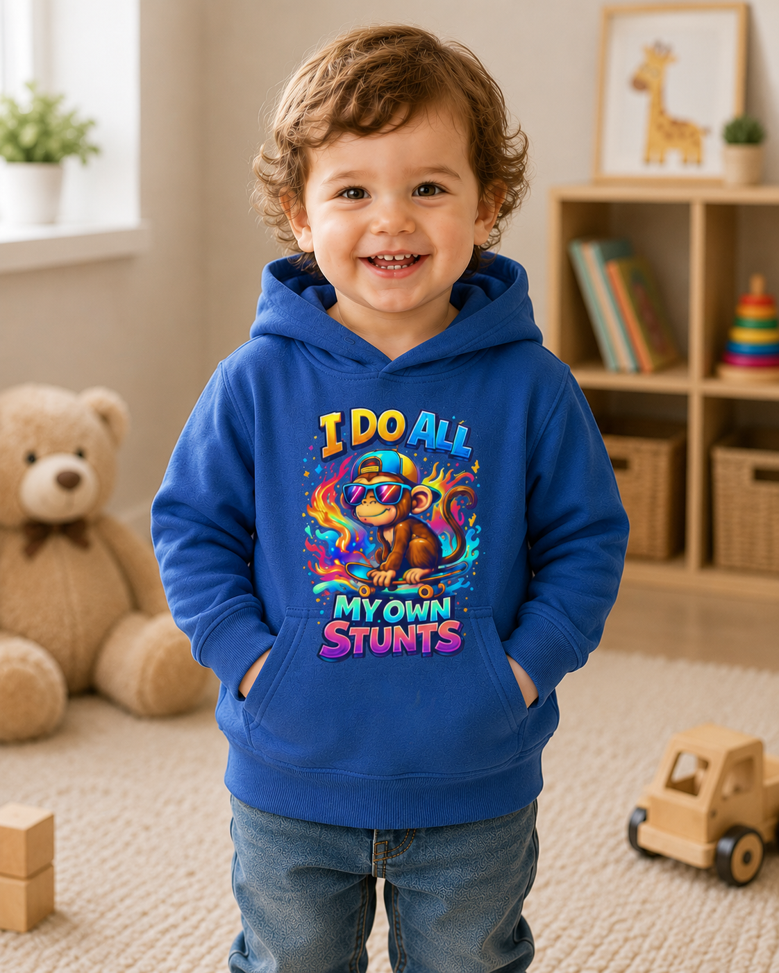 Toddler Hoodie, Funny Monkey Sweatshirt, Cute Animal Graphic Hoodie, Skateboard Kids Pullover, Boy Girl Birthday Gift