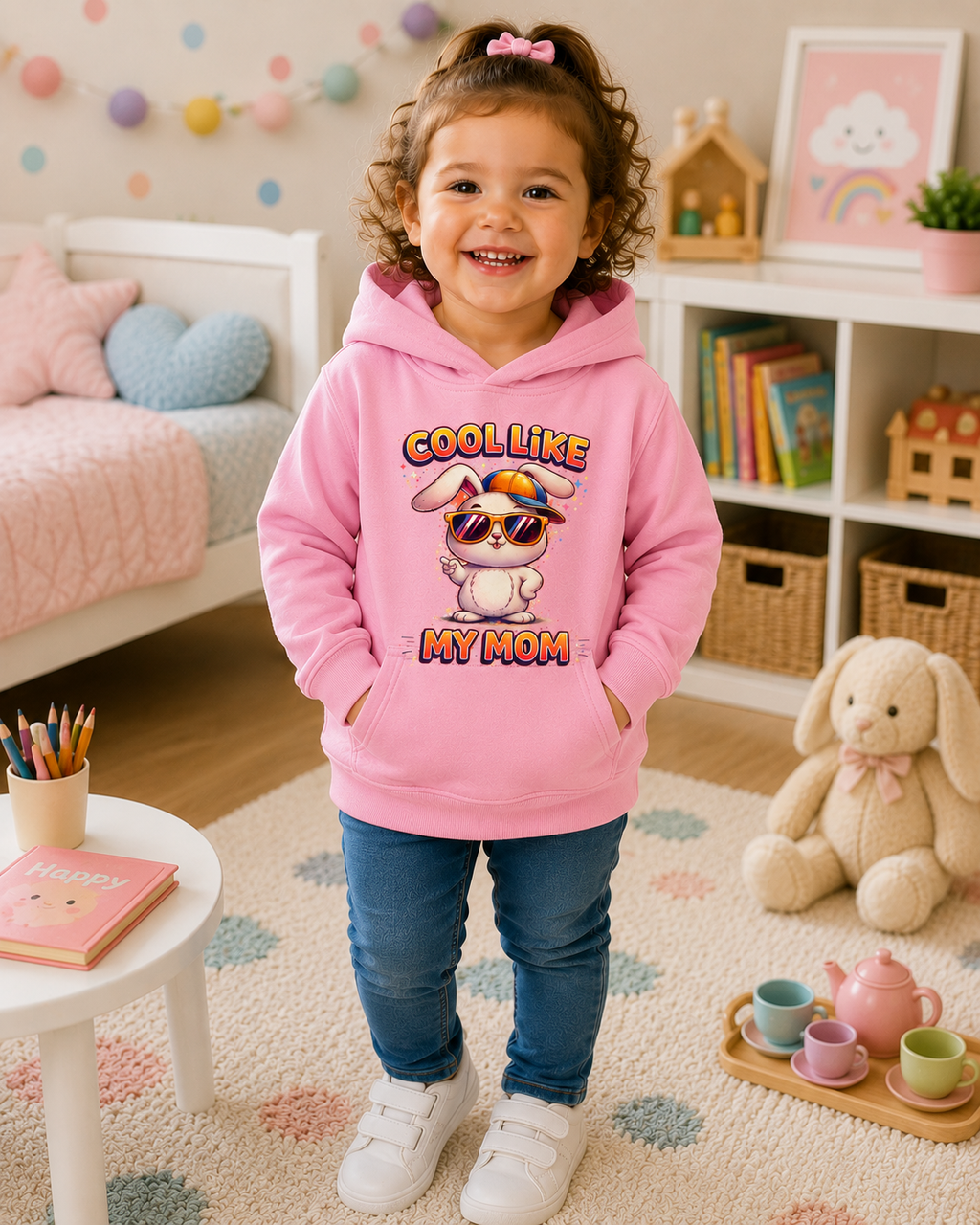 Toddler Bunny Hoodie, Cute Rabbit Sweatshirt, Girls Hooded Pullover, Kids Graphic Hoodie, Gift for Toddler