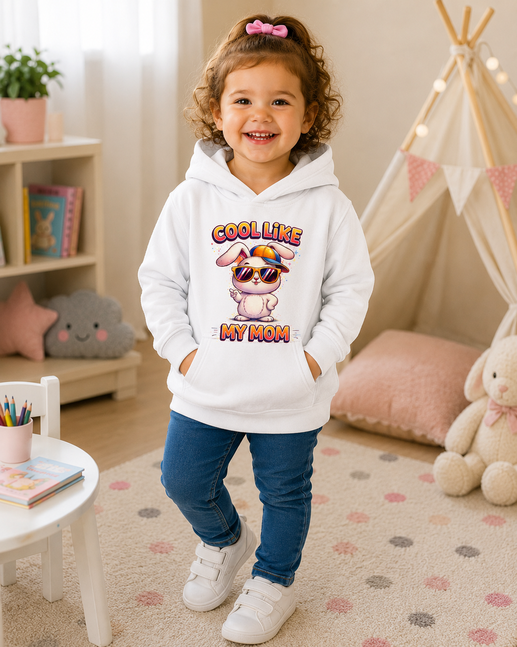 Toddler Bunny Hoodie, Cute Rabbit Sweatshirt, Girls Hooded Pullover, Kids Graphic Hoodie, Gift for Toddler