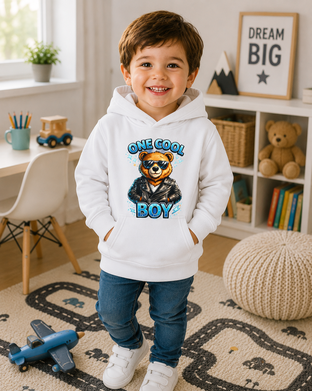Toddler Bear Hoodie, Cute Animal Sweatshirt, Boys Hooded Pullover, Kids Graphic Hoodie, Birthday Gift for Toddler Boy