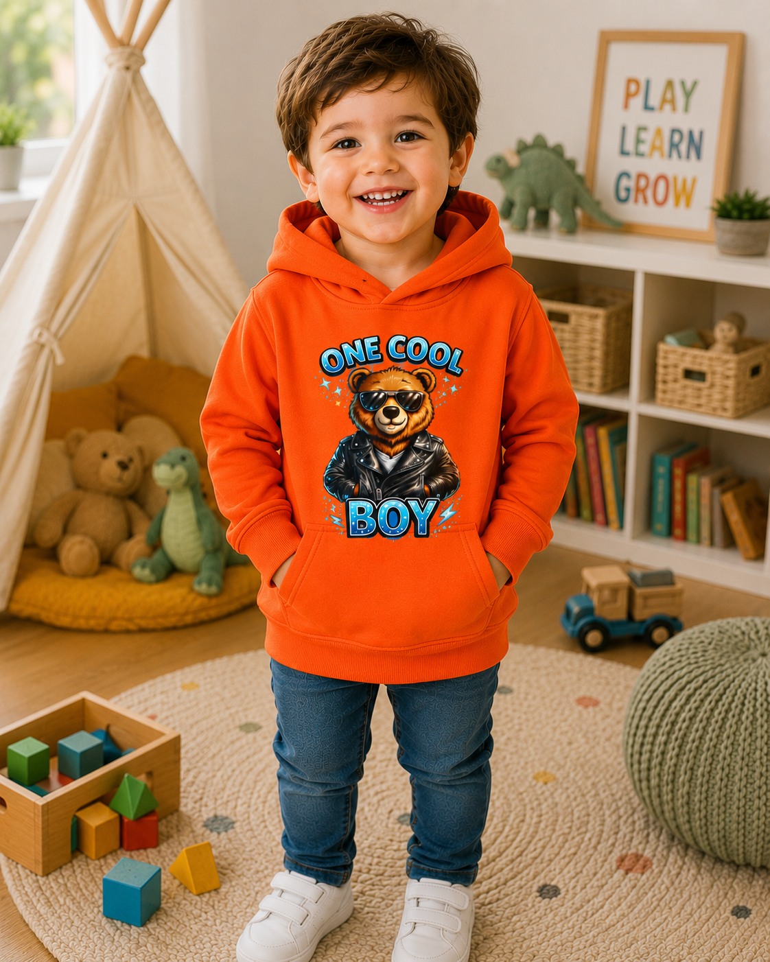 Toddler Bear Hoodie, Cute Animal Sweatshirt, Boys Hooded Pullover, Kids Graphic Hoodie, Birthday Gift for Toddler Boy