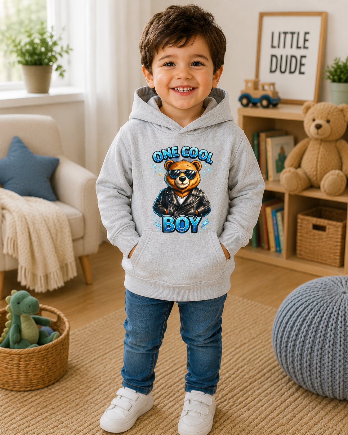 Toddler Bear Hoodie, Cute Animal Sweatshirt, Boys Hooded Pullover, Kids Graphic Hoodie, Birthday Gift for Toddler Boy
