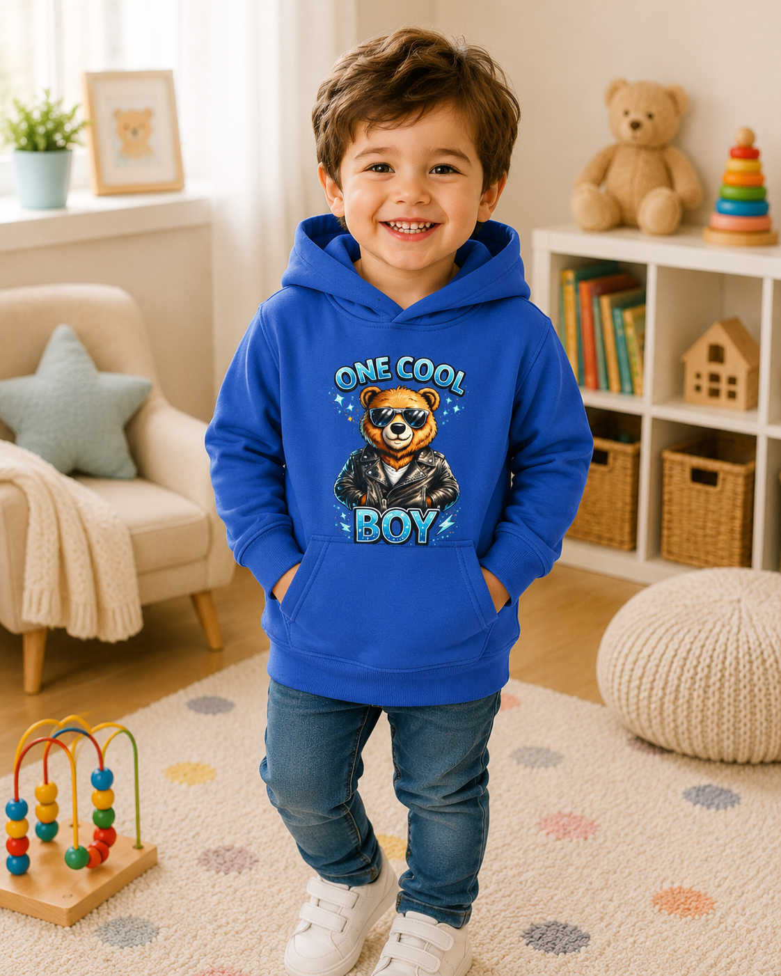 Toddler Bear Hoodie, Cute Animal Sweatshirt, Boys Hooded Pullover, Kids Graphic Hoodie, Birthday Gift for Toddler Boy